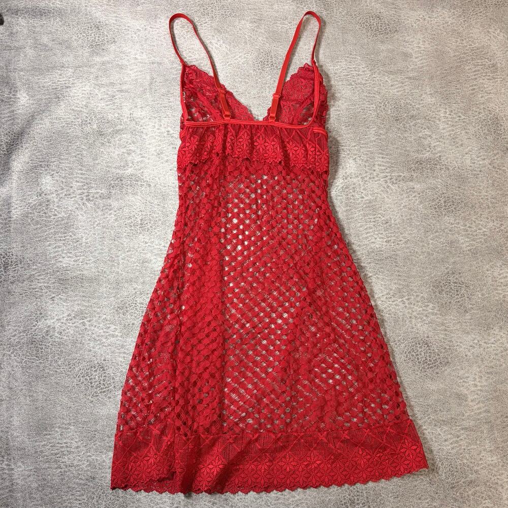 Red Sheer Lace Chemise Babydoll - Picture 3 of 4